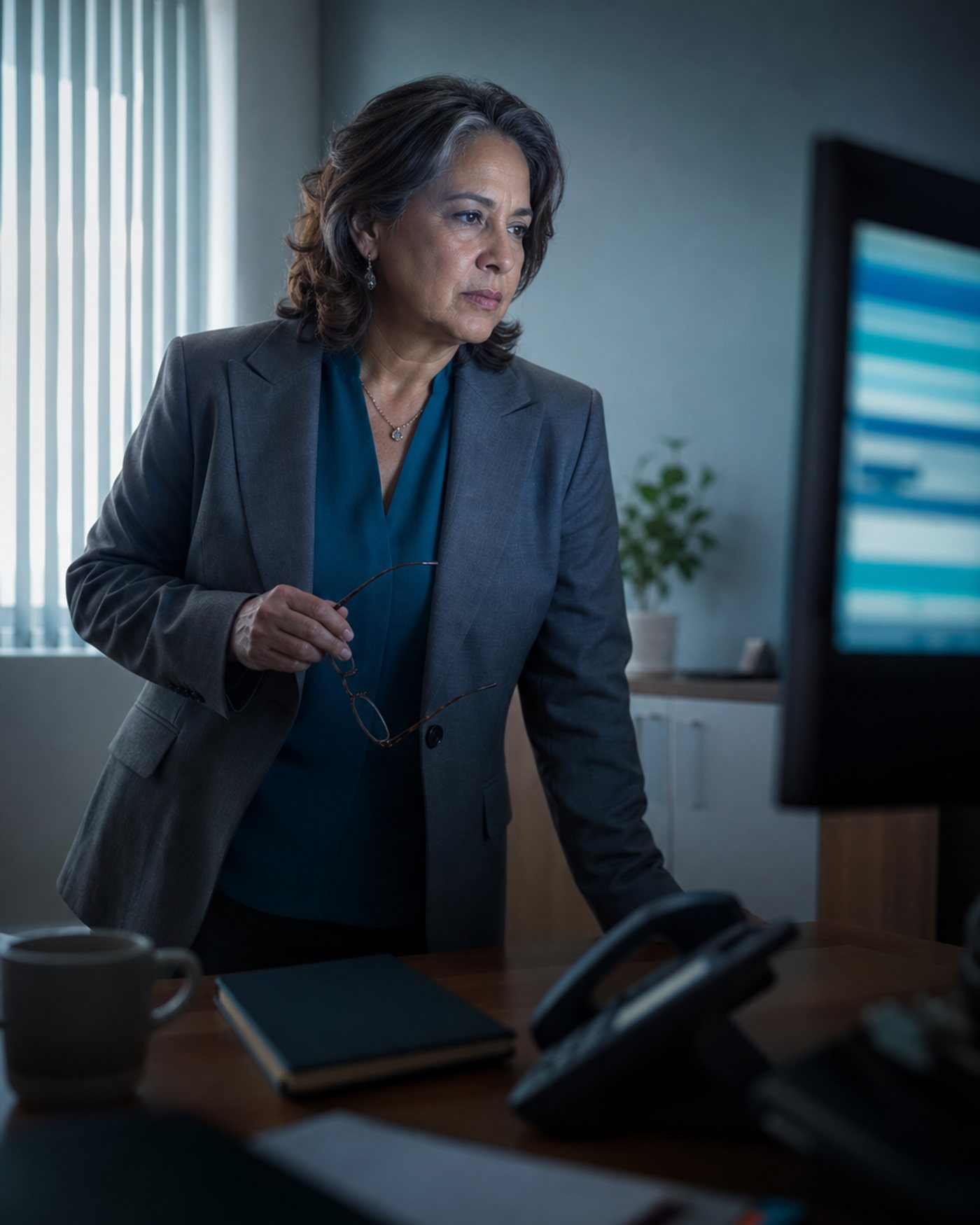 Directora de una unidad de hemodiálisis revisando los indicadores del servicio en su oficina